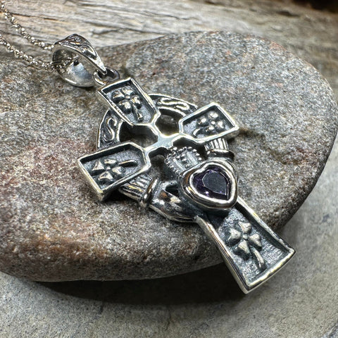 Load image into Gallery viewer, Irish Love Shamrock Claddagh Cross Necklace