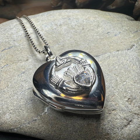 Load image into Gallery viewer, Aoife Irish Claddagh Locket Necklace in Sterling Silver