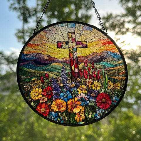 Load image into Gallery viewer, Wildflowers New Beginnings Cross Suncatcher