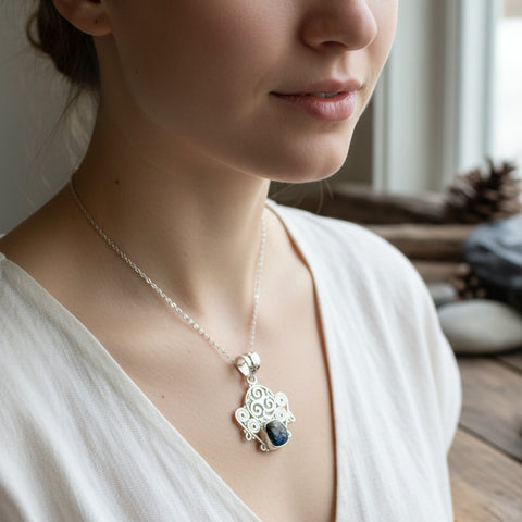 Load image into Gallery viewer, Lyria Celtic Triple Spiral Necklace in Sterling Silver