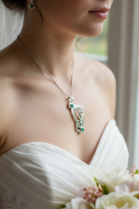 Load image into Gallery viewer, Artisan Large Irish Harp Necklace - Made in Ireland