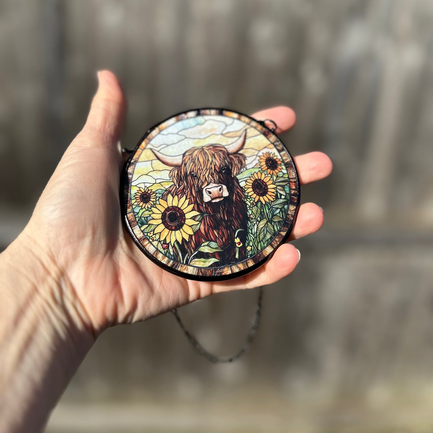 Sunflower Highland Cow Suncatcher