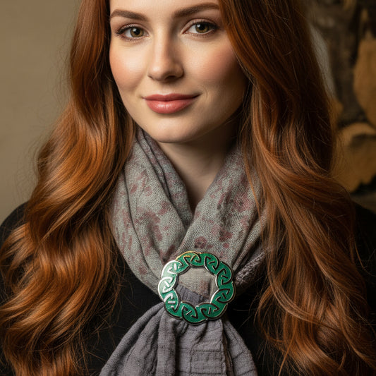 Enamel Green Celtic Knot Scarf Ring