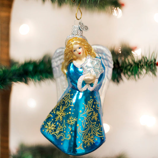 Glistening Snowflake Angel Ornament - Handblown Glass