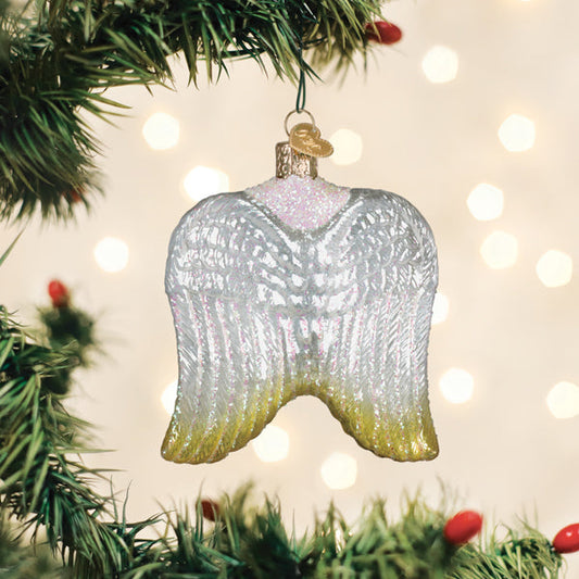 Sterling Angel Wings Ornament - Handblown Glass