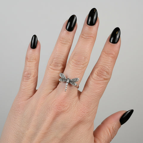 Load image into Gallery viewer, Flutter Dragonfly Ring in Sterling Silver
