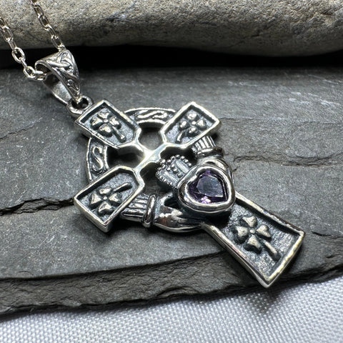 Load image into Gallery viewer, Irish Love Shamrock Claddagh Cross Necklace