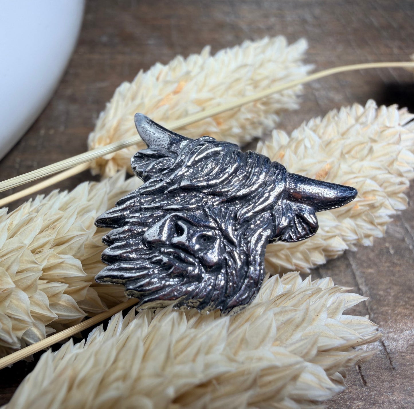 Pewter Highland Cow Lapel Pin - Handmade in Scotland