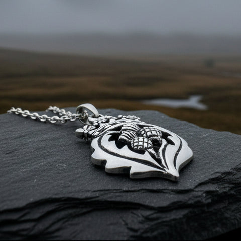Load image into Gallery viewer, Double Thistle Scottish Luckenbooth Necklace in Sterling Silver