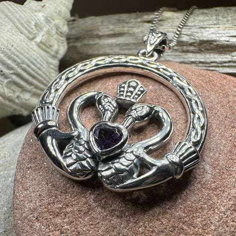 Load image into Gallery viewer, Celtic Swan Claddagh Necklace in Sterling Silver