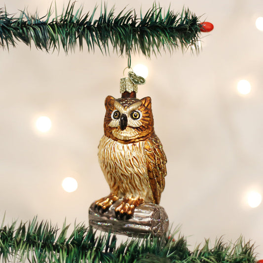 Wise Old Owl Ornament - Handblown Glass