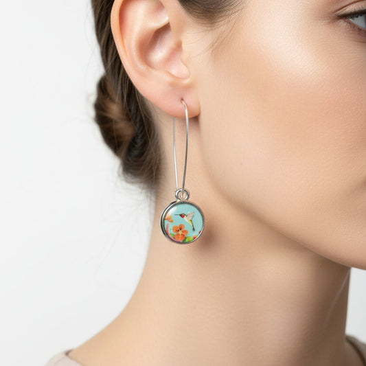 Busy Hummingbird Art Earrings — view 2