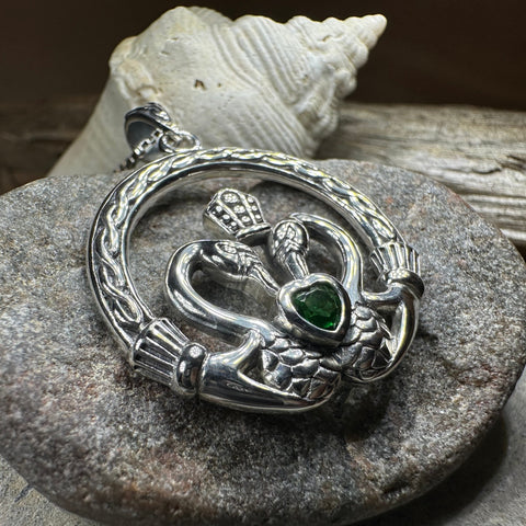 Load image into Gallery viewer, Celtic Swan Claddagh Necklace in Sterling Silver