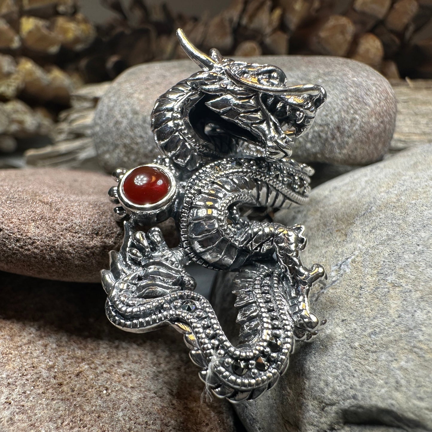 Celtic Rising Dragon Brooch in Sterling Silver