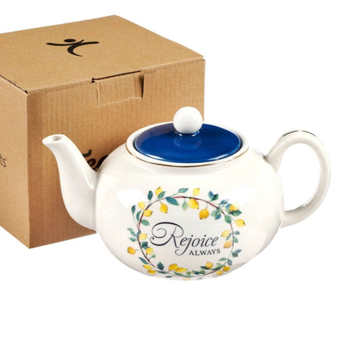 Load image into Gallery viewer, Blue "Rejoice" Ceramic Teapot