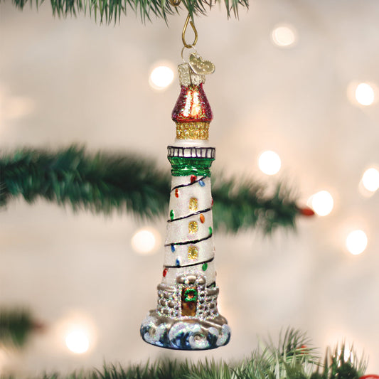 Holiday Lighthouse Ornament - Handblown Glass