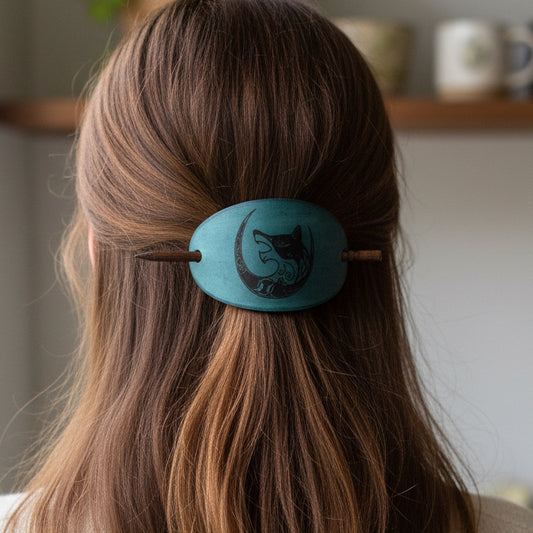Celtic Wolf & Moon Leather Hair Slide for Women