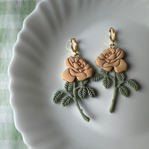 Load image into Gallery viewer, Long Stem Yellow Roses Dangle Earrings for Women