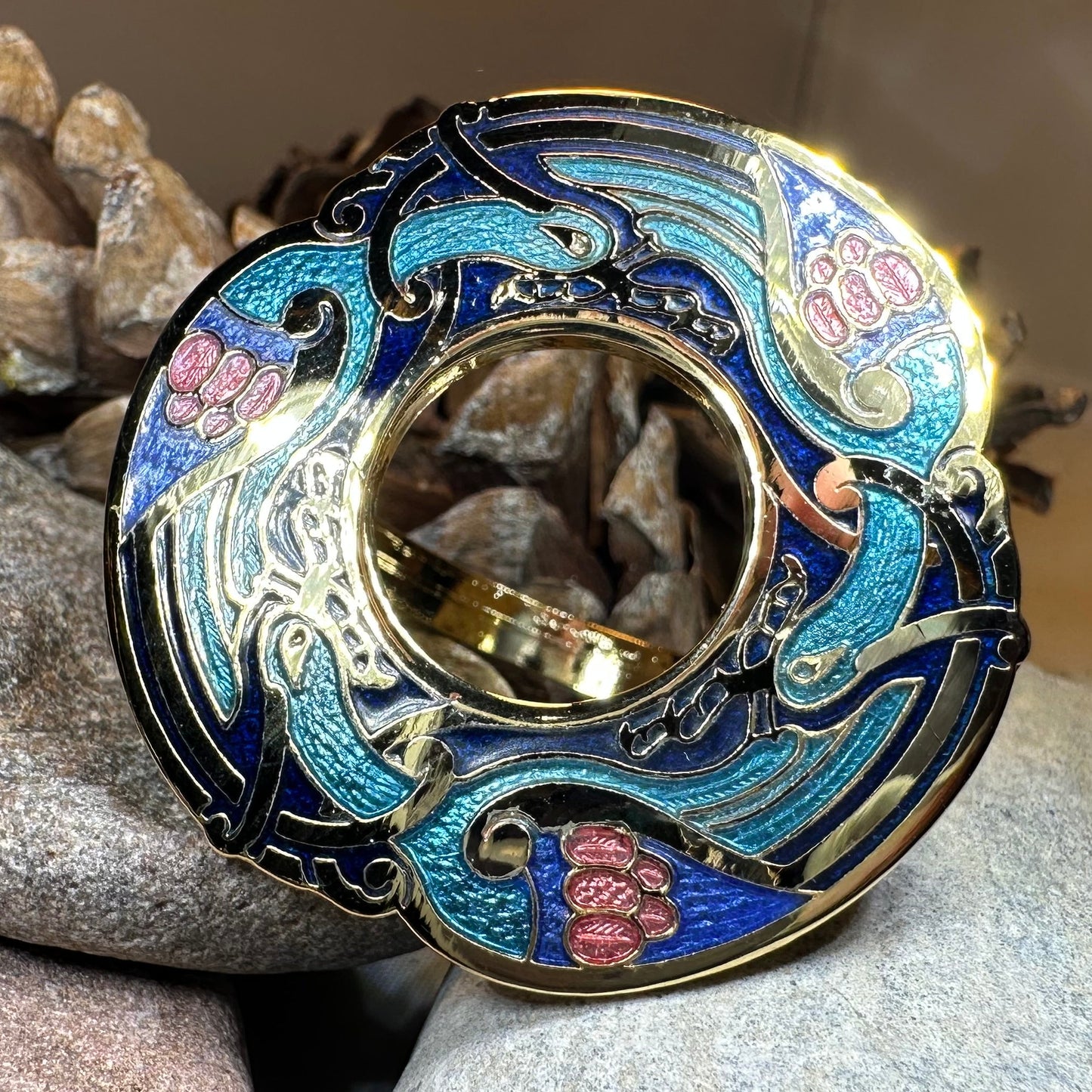 Enamel Celtic Birds Scarf Ring