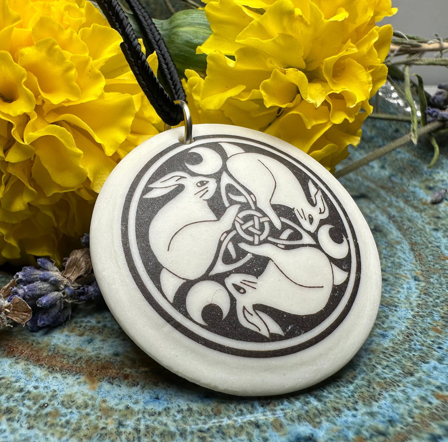 Artisan Celtic Leaping Hares Necklace - Handmade in the U.S.A.