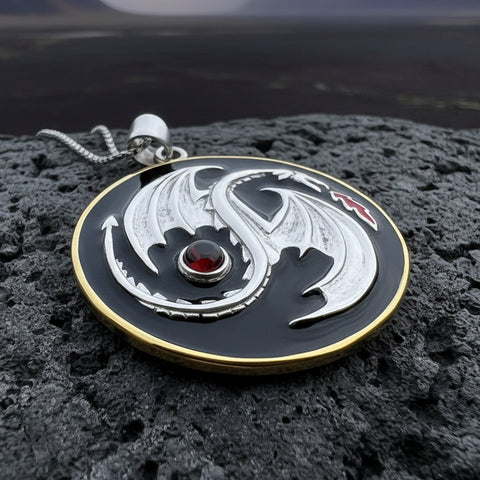 Load image into Gallery viewer, Dragon Yin Yang Garnet Necklace in Sterling Silver