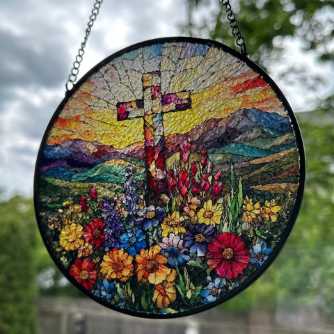Load image into Gallery viewer, Wildflowers New Beginnings Cross Suncatcher