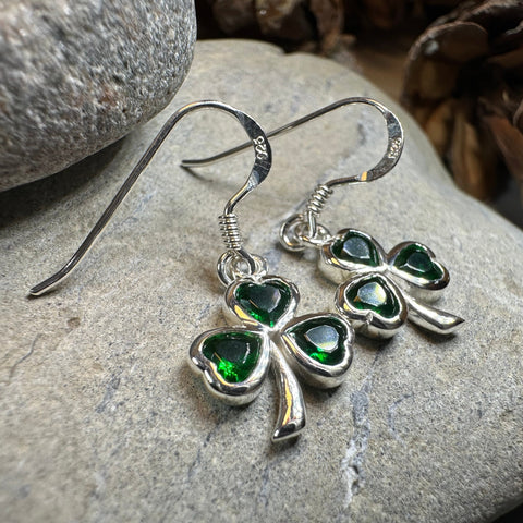 Load image into Gallery viewer, Sparkle Emerald Irish Shamrock Earrings in Sterling Silver