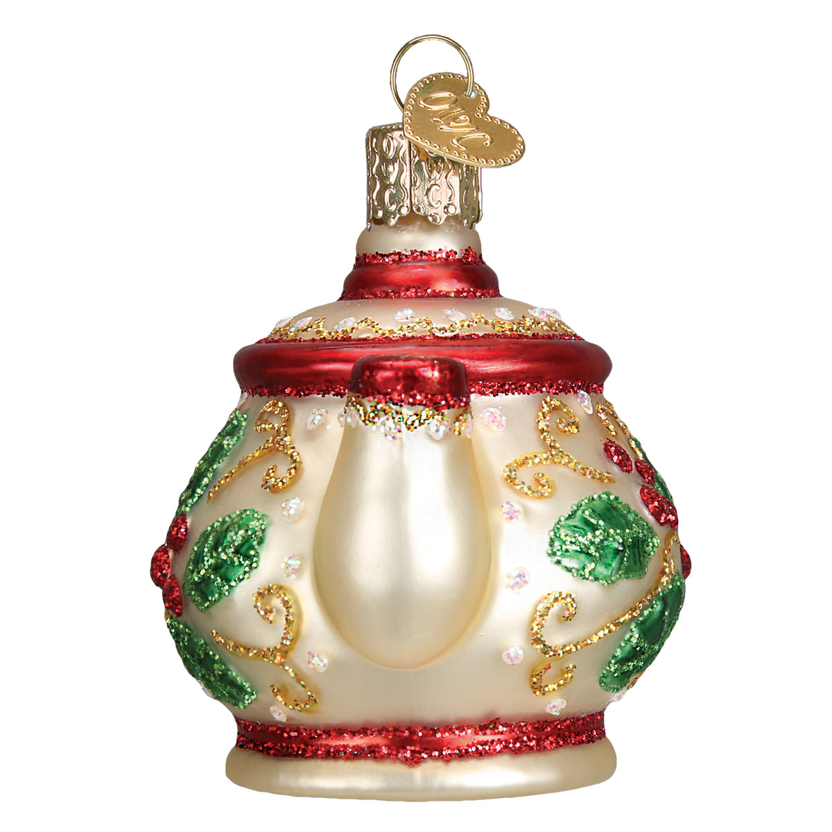 Old World Style Holly Teapot Ornament — view 5
