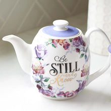 Load image into Gallery viewer, Purple "Be Still" Ceramic Teapot