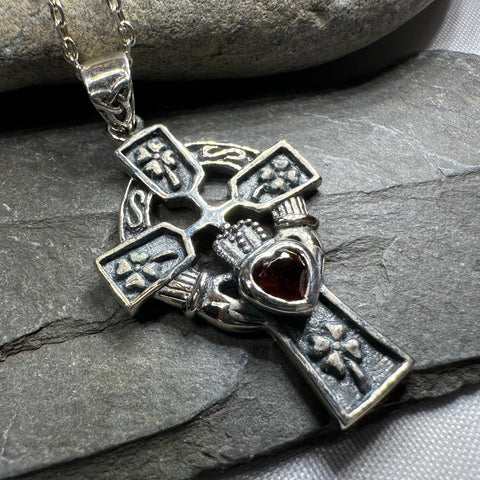 Load image into Gallery viewer, Irish Love Shamrock Claddagh Cross Necklace