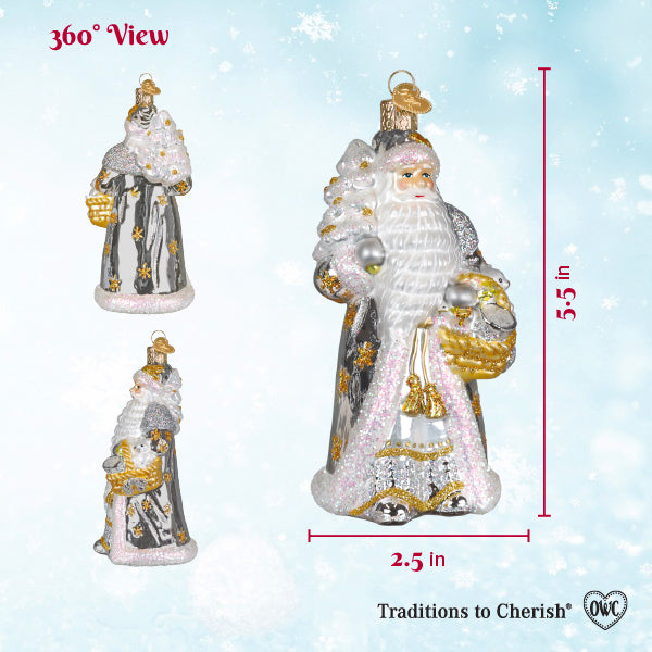 Sterling Santa Ornament - Handblown Glass