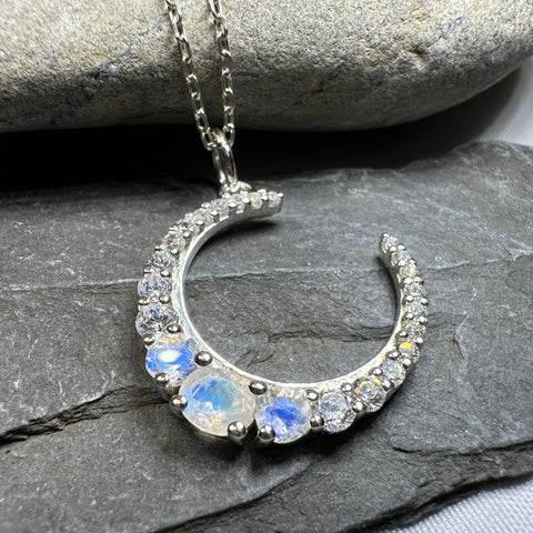 Load image into Gallery viewer, Moonstone Crescent Moon Necklace
