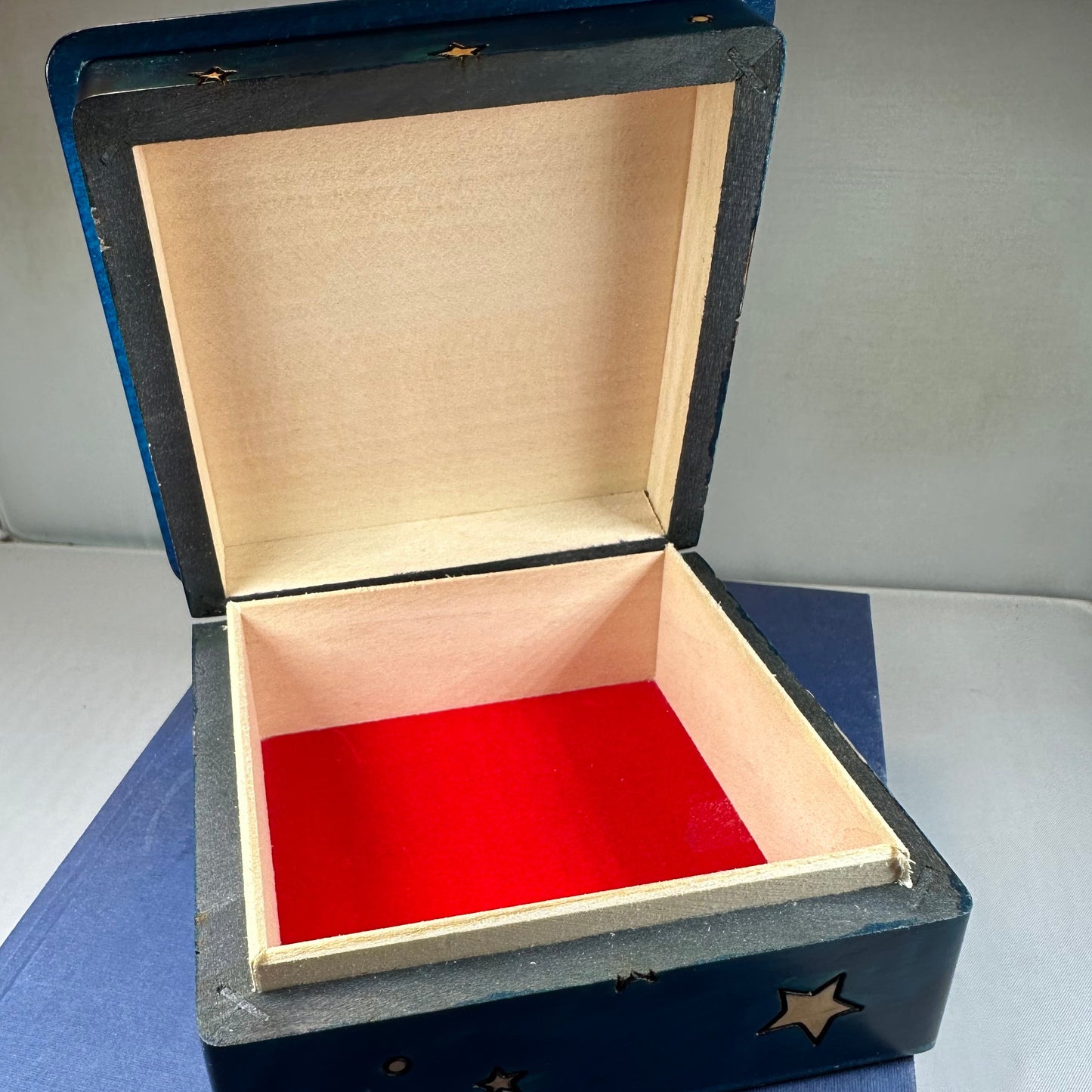 Midnight Blue Crescent Moon Keepsake Box - Handmade Wooden Box