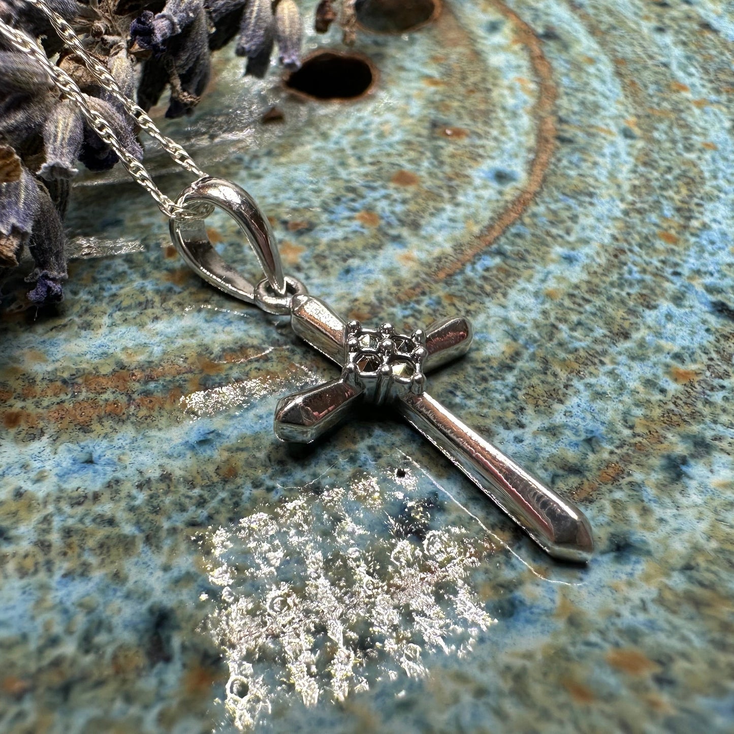 Petite Simplicity Marcasite Cross Necklace in Sterling Silver