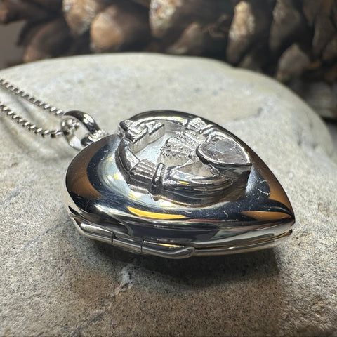 Load image into Gallery viewer, Aoife Irish Claddagh Locket Necklace in Sterling Silver