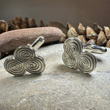 Load image into Gallery viewer, Artisan Newgrange Triple Spiral Cufflinks