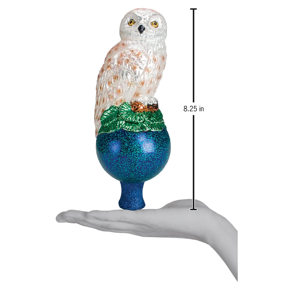 White Snowy Owl Tree Topper - Handblown Glass