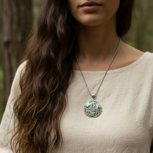 Pictish Triple Celtic Raven Necklace in Sterling Silver