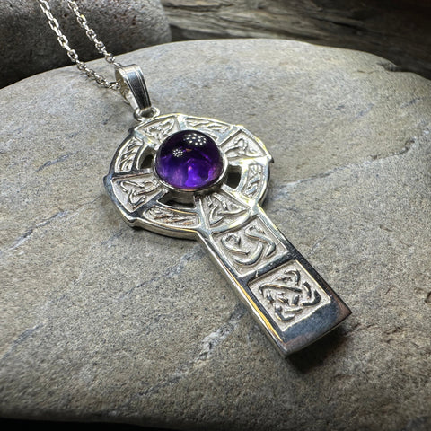 Load image into Gallery viewer, Amethyst Celtic Cross Necklace - Handmade in Scotland