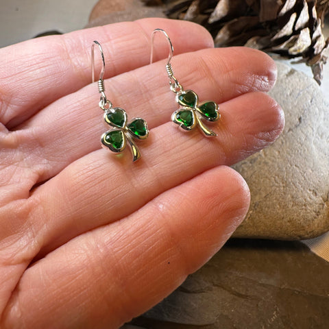 Load image into Gallery viewer, Sparkle Emerald Irish Shamrock Earrings in Sterling Silver