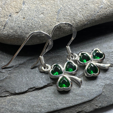 Load image into Gallery viewer, Sparkle Emerald Irish Shamrock Earrings in Sterling Silver