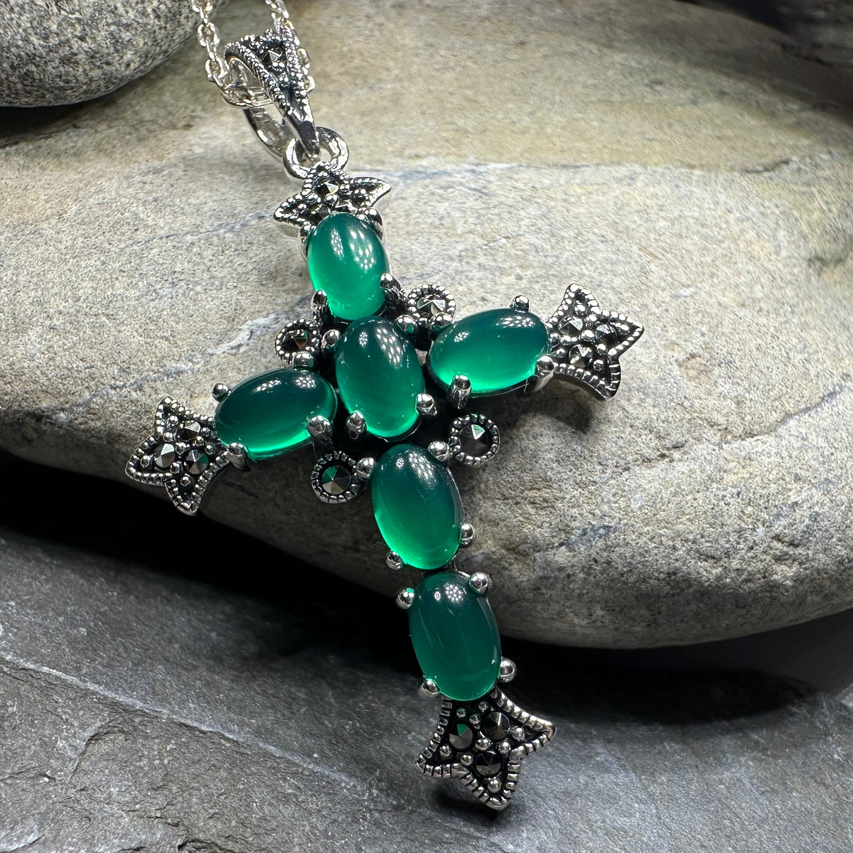 Eyrlis Marcasite Cross Necklace in Sterling Silver — view 13