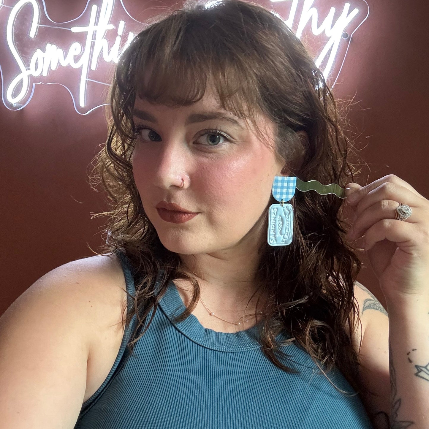 Blue Sardine Tins Dangle Earrings for Women