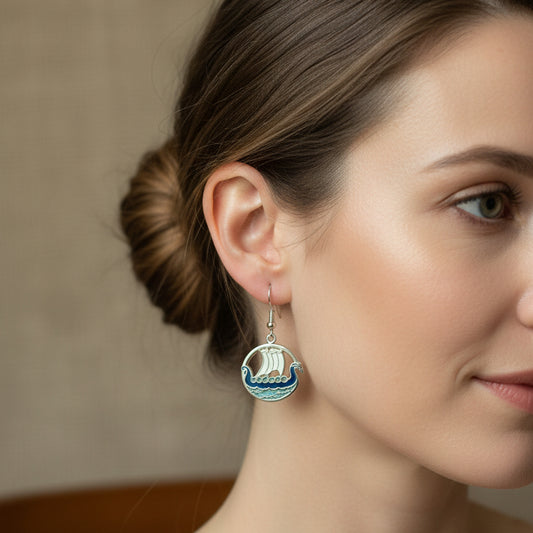 Oslo Viking Longship Enamel Earrings - Norse Jewelry
