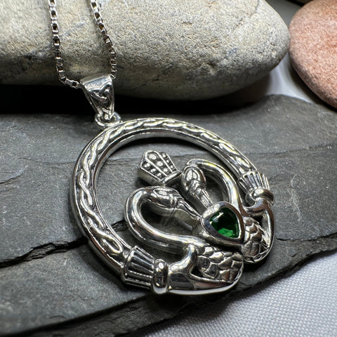 Load image into Gallery viewer, Celtic Swan Claddagh Necklace in Sterling Silver
