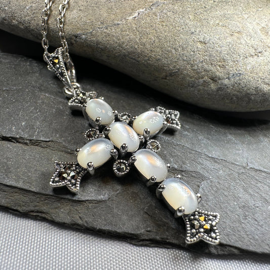 Eyrlis Marcasite Cross Necklace in Sterling Silver