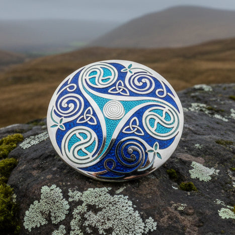 Round Enamel Triskele Knot Brooch