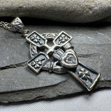 Load image into Gallery viewer, Irish Love Shamrock Claddagh Cross Necklace