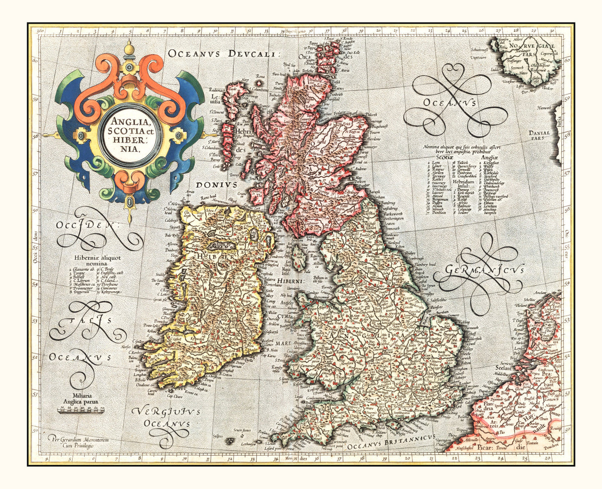 Vintage Map of England, Scotland & Ireland 1623 Wall Art