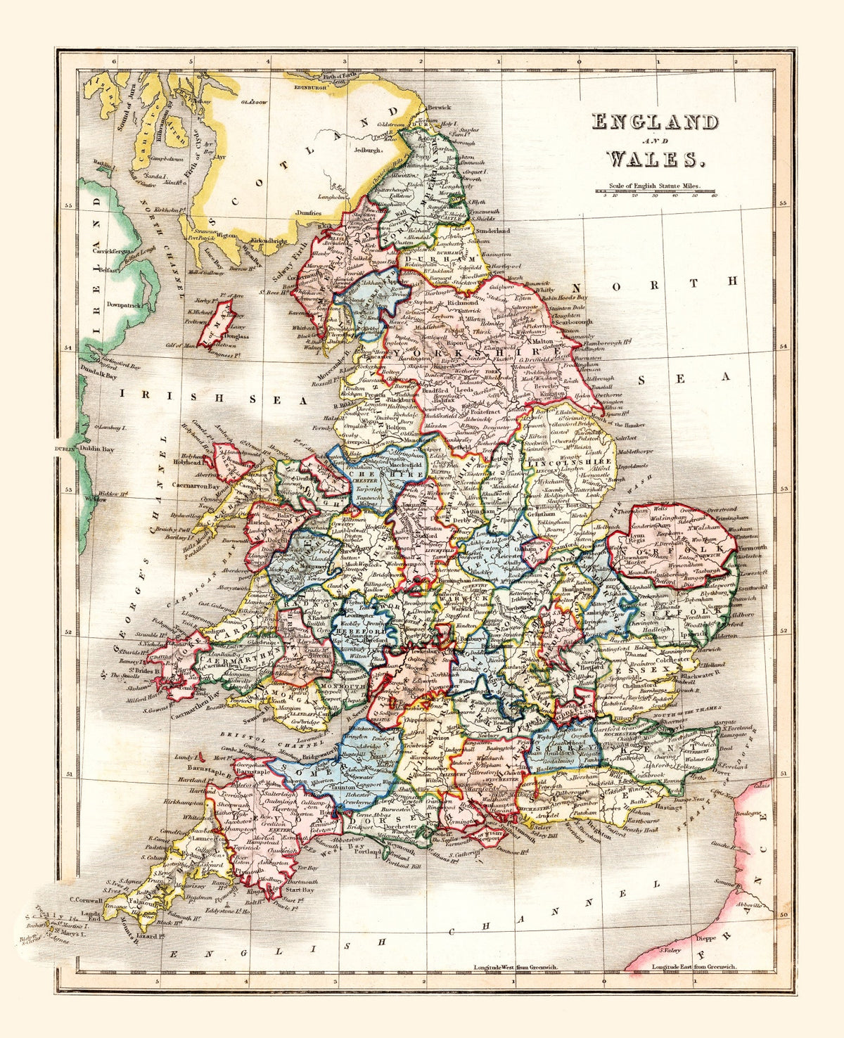 Vintage Map of England & Wales 1832 Wall Art